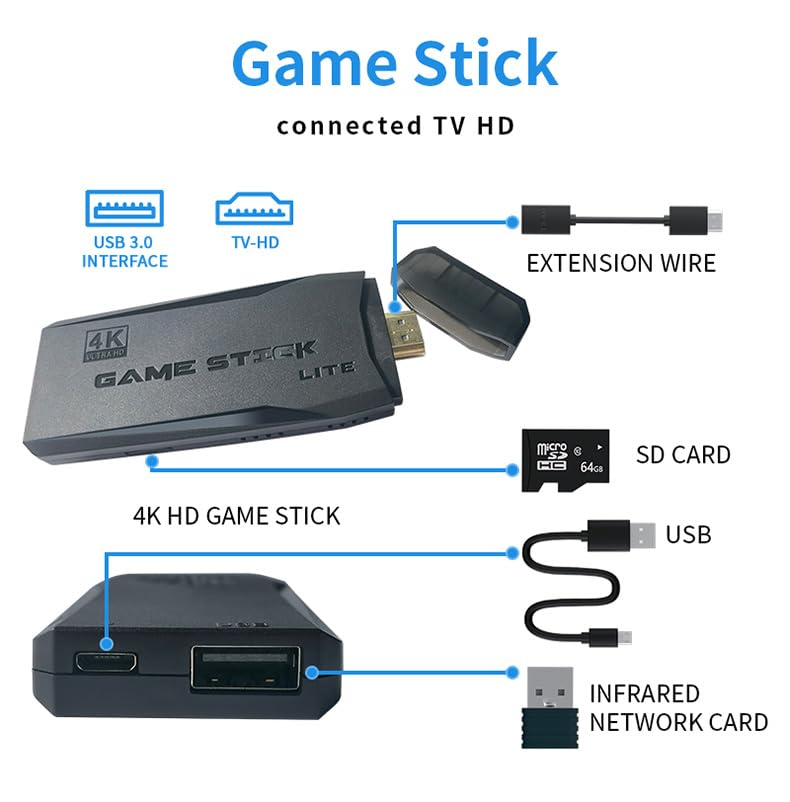 20000+ Games,2025 Newest Home Game Console Wireless Double Handle PSP Arcade Double TV Game Console Plug and Play Video Game Stick, HDMI Output TV