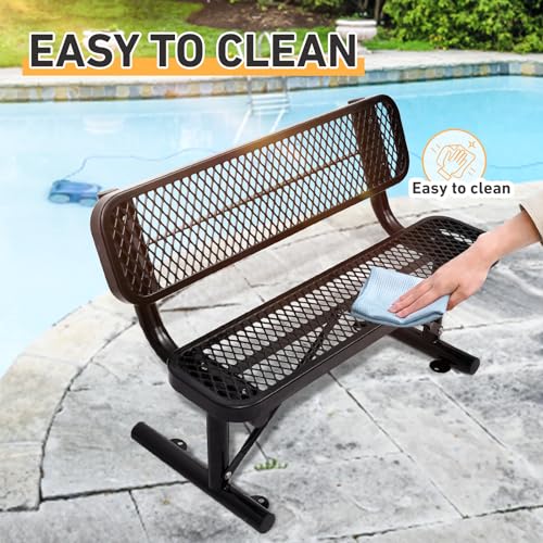 8FT Heavy Duty Park Bench with Back Portable Frame, Outdoor Metal Park Bench with Backrest, Steel Mesh Outdoor Bench for Garden, Lawn, Patio, Porch