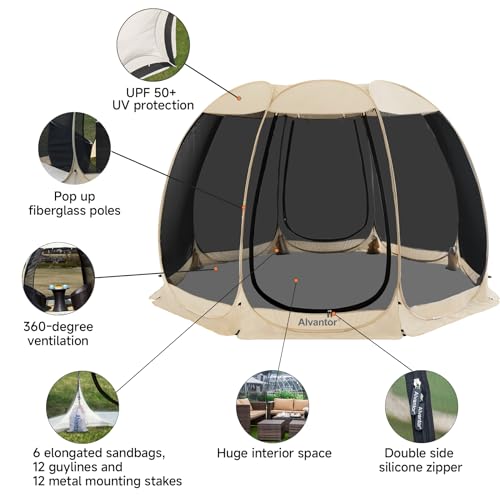 Alvantor Screen House Gazebo, 6-10-15 Person Pop Up Igloo Screened Canopy Tent with Mosquito Netting Sides