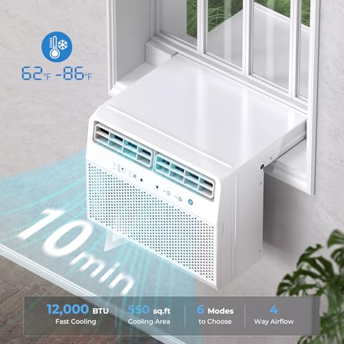 Antarctic Star U-Shaped Air Conditioner Window Unit 12000BTU, Ultra Quiet Window Air Conditioner Cools up to 550 Sq. Ft
