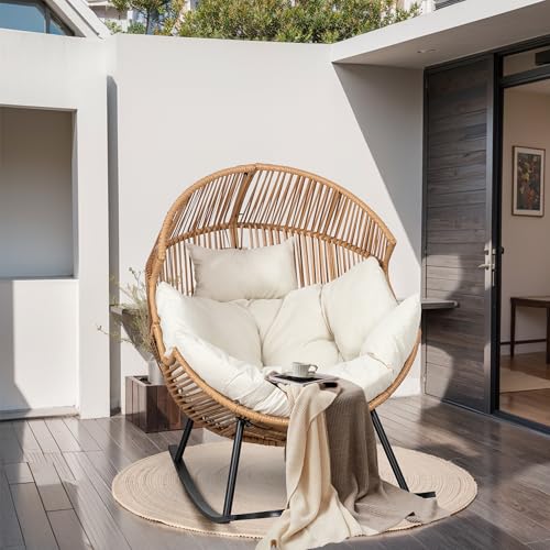JAMFLY Egg Chair Wicker Outdoor Chairs, Oversized Patio Chair Oversized Lounger Chair with Cushion for Indoor Living Room, Bedroom