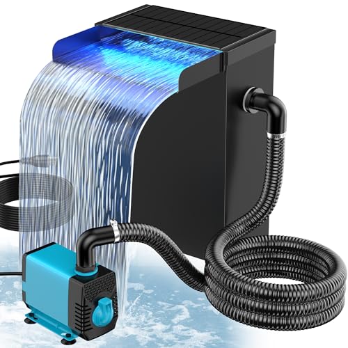 POPOSOAP 24 Inch Pond Waterfall Spillway with 1200GPH Pump, 304 Stainless Steel Waterfall Kit with 9.8FT Corrugated Tube