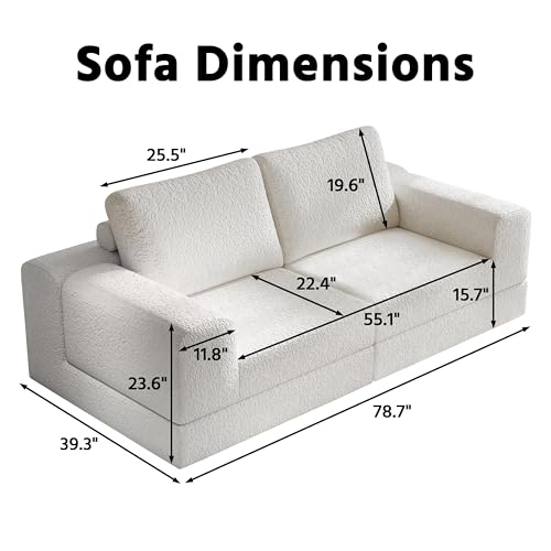 Cloud Modular Sectional Sofa, DIY Combination Modular Couch for Living Room, Unique Knitted Fabric Love Seat Couches with 2 Pillows