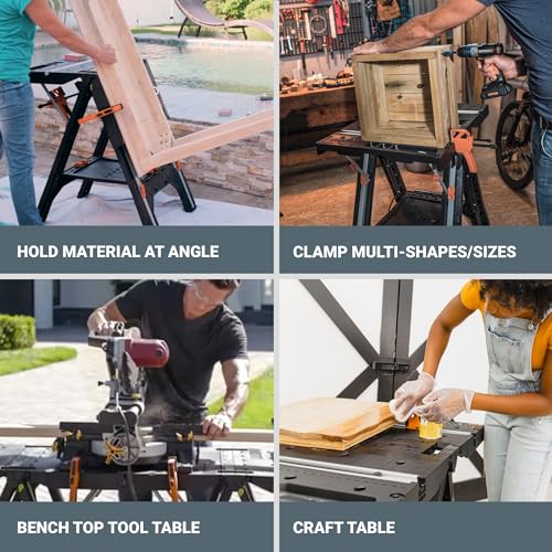 Worx Pegasus 2-in-1 Folding Work Table & Sawhorse, Easy Setup Portable Workbench