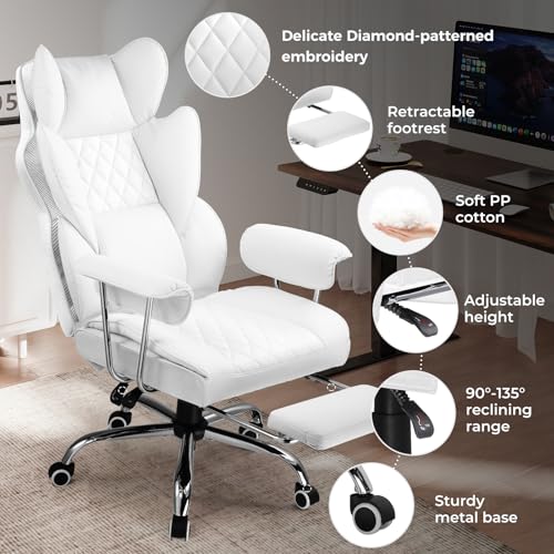 COMHOMA Big and Tall Office Chair, High Back Leather Gaming Chair with Footrest