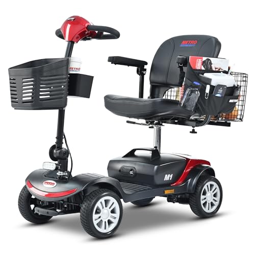 Mobility Scooters, Folding 4 Wheel Electric Mobility Scooter with Storage Box, Rear Basket and Satchel