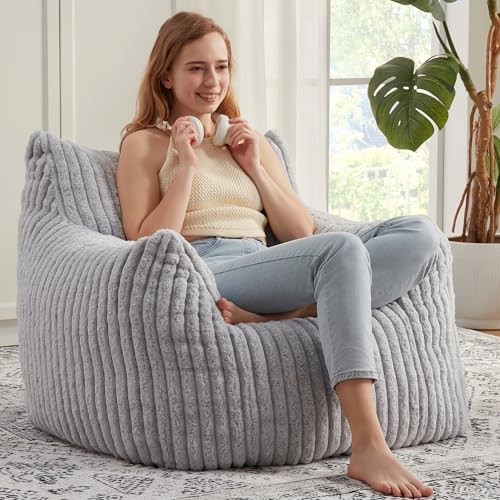Giant Bean Bag Chairs for Adults with Filling Plush Fluffy Bean Bag Chairs for Teens with Armrests Comfy BeanBag Lazy Couch Sofa Chair for Bedroom