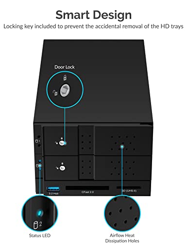 SABRENT USB 3.2 5-Bay 3.5” SATA Hard Drive Docking Station, Trayless Design, USB-C 10Gbps, Independent Power Switches, Locking Bays, Aluminum Cooling