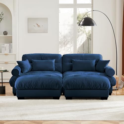 130" Modular Sectional Sofa,Velvet Upholstered Couches for Living Room,3 Seater Green Sofa Couch with Movable Ottoman