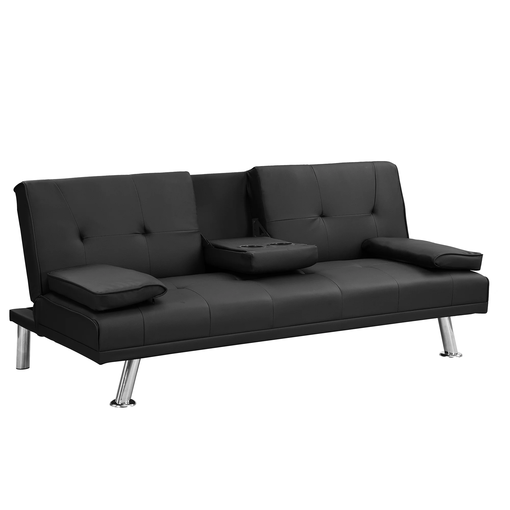 BASTCH Home Futon Sofa Bed, 67 Inch Sofa bed with Removable Armrests, Wood Frame, 2 Cup Holders, Convertible Sofa Bed for Living Room