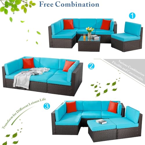 Vongrasig 6 Pieces Outdoor Patio Furniture Set, PE Wicker Rattan Sectional Sofa Patio Conversation Sets with Coffee Table for Garden, Backyard