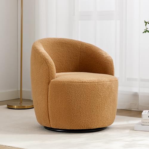 KIVENJAJA Swivel Barrel Chair, Teddy Sherpa Upholstered Round Accent Arm Chairs