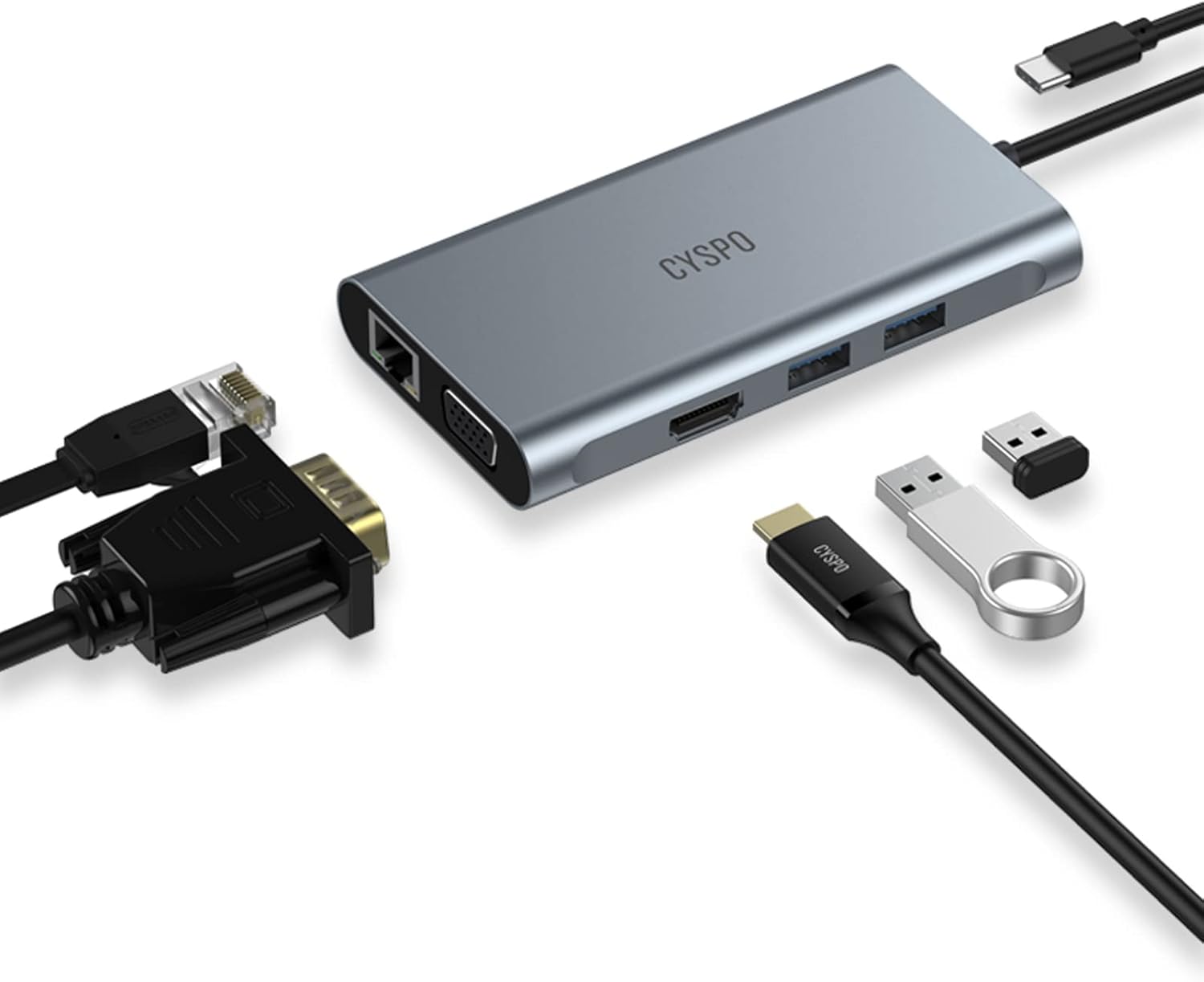 9-in-1 USB-C Hub Multiport Adapter, Docking Station with Dual Display 4K HDMI, VGA, 100W Power Delivery, 3 USB 3.0, Ethernet, TF/SD Card Reader