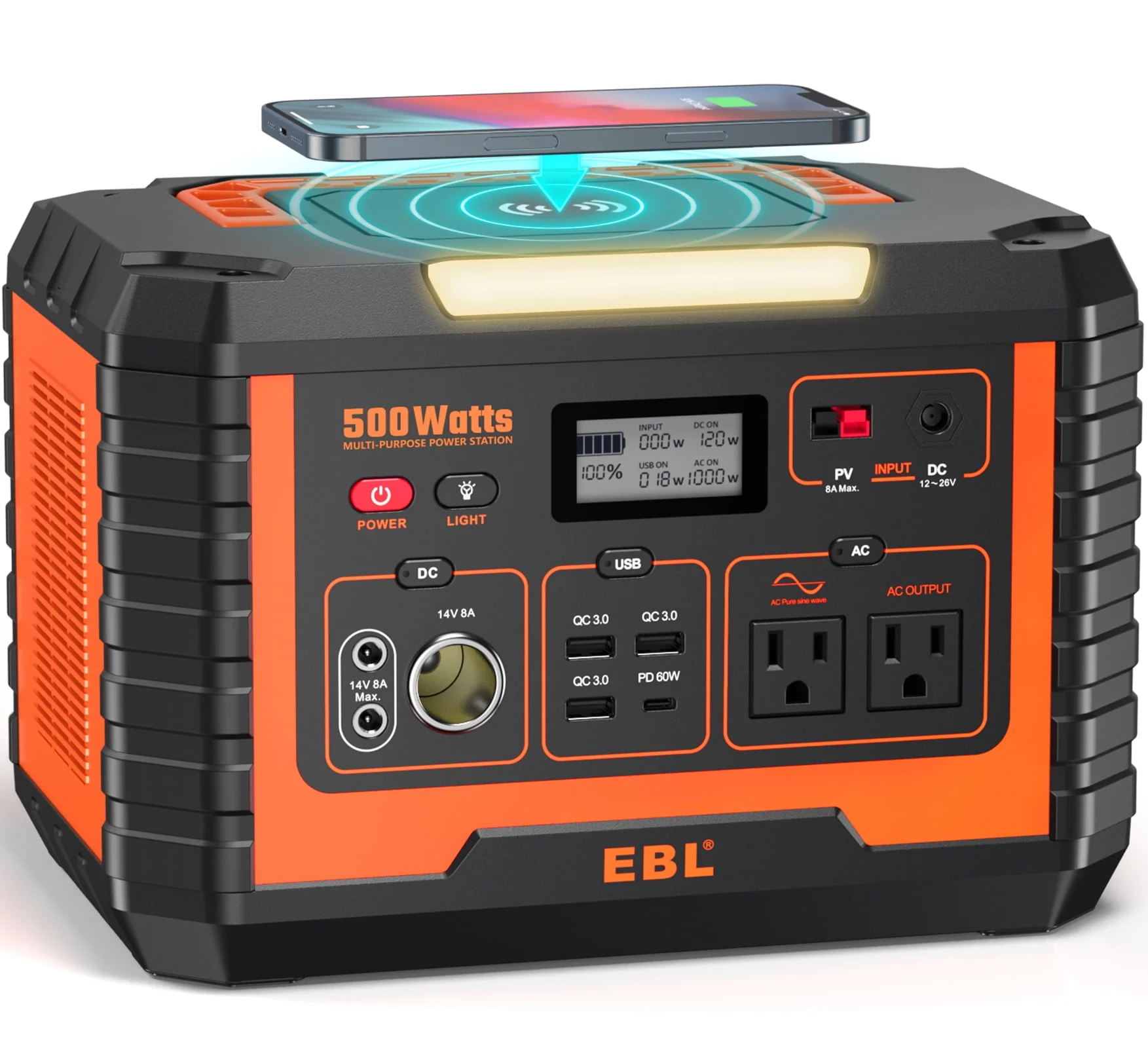 EBL Portable Power Station Voyager, 110V/1000W Solar Generator (Surge 2000W), 999Wh/270000mAh Lithium Battery for Outdoor Home Emergency