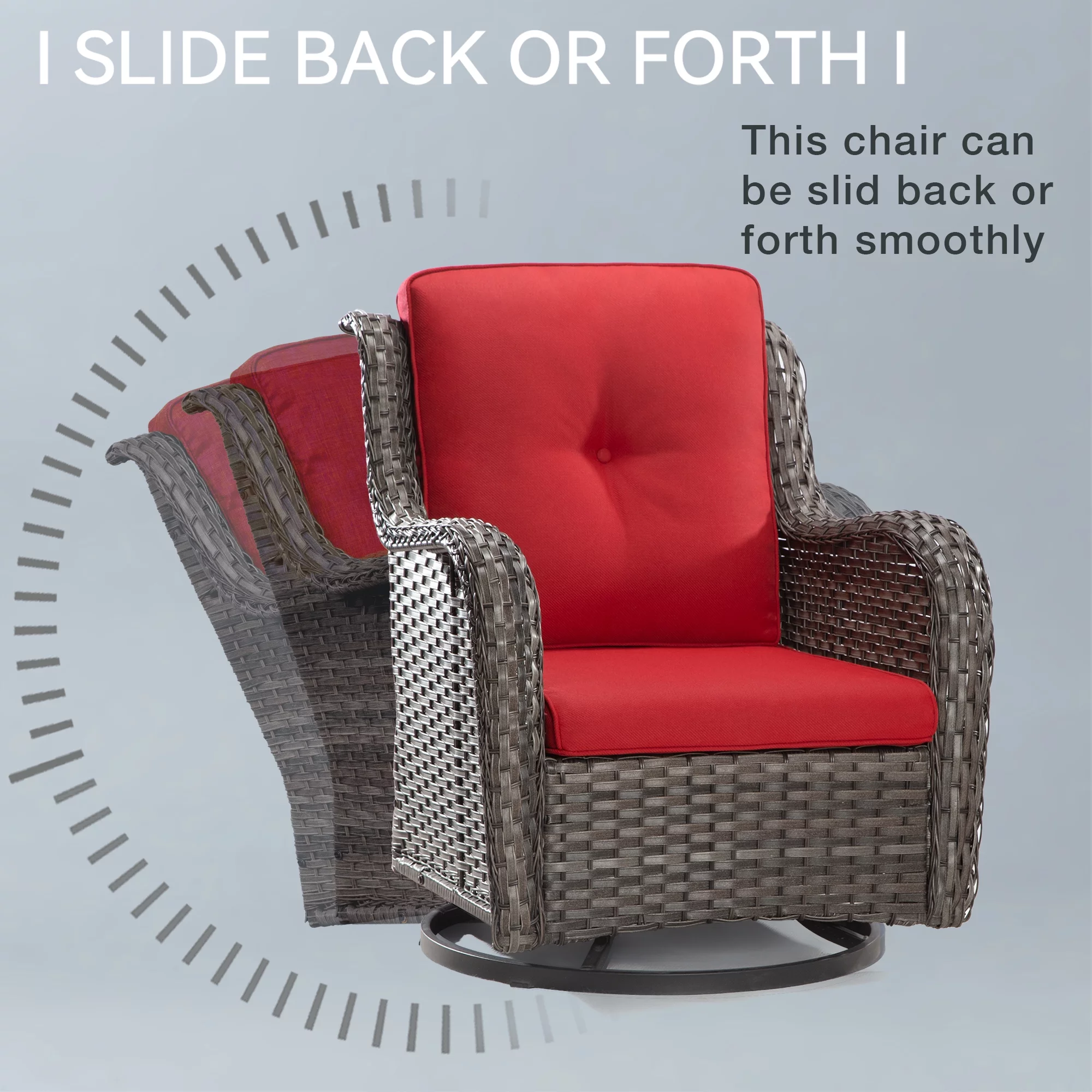 MeetLeisure 5 Pieces Outdoor Furniture Patio Furniture Set with One 3-Seat Sofa, Two Swivel Rocking Chairs,Two Rocking Chairs, Red