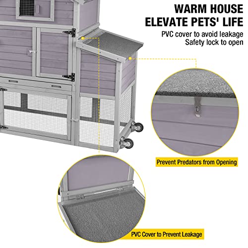 Aivituvin Chicken Coop Wooden Hen House Two Nesting Box with Large Run Outdoor Rabbit Hutch Bunny Cage Poultry Coop Suit for 4-6 Chickens