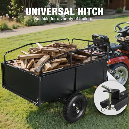 BIG RED Heavy Duty ATV Trailer Steel Dump Cart: Yard Garden Trailer for Lawn Mower, Tractor, Garden Waste - 450lbs, 10 cu.ft Capacity