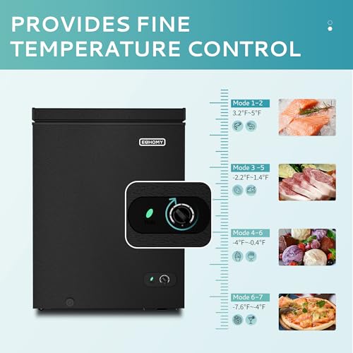 EUHOMY 3.5 Cu.Ft Chest Freezer with Removable Basket, Small Deep Freezer Adjustable 7 Thermostat, Quiet Mini Freezer Free-Standing Top Door