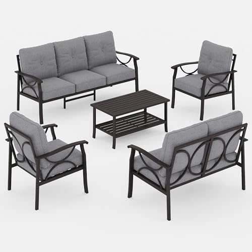 Wisteria Lane 5-Piece Outdoor Patio Furniture Set, Outdoor Metal Sectional Furniture with Cushions