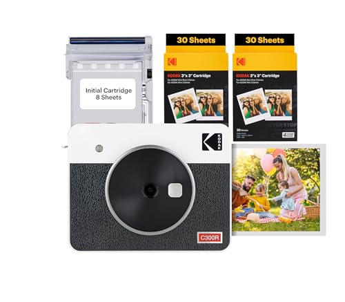 KODAK Mini Shot 3 Retro 4PASS 2-in-1 Instant Digital Camera and Photo Printer (3x3 inches) + 60 Sheets Cartridge Bundle, White
