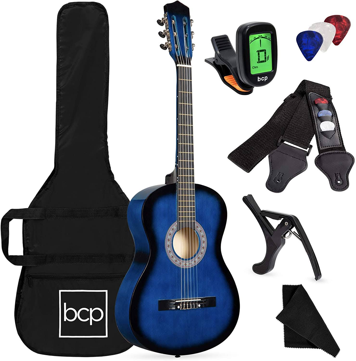 Best Choice Products 38in Beginner Acoustic Guitar Starter Kit w/Case, Strap, Tuner, Pick, Strings - Blue