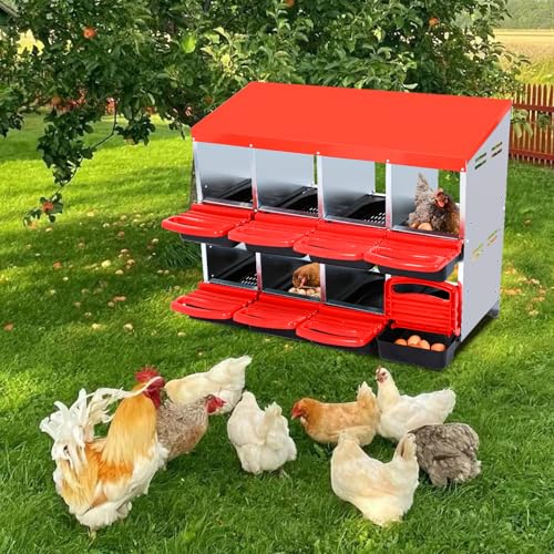 Chicken Nesting Box, 10 Hole 2 Layer Hen Nest Box with Legs, Roll Away Eggs Laying Boxes,Cleanable Pull Out Hen Roosting Boxes