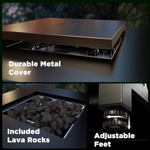 Ciays Propane Fire Pits 32 Inch Outdoor Gas Fire Pit, 50,000 BTU Steel Fire Table with Lid and Lava Rock