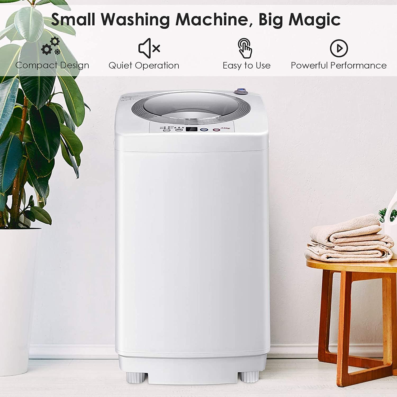 FUTADA Full Automatic Washing Machine, 8 Lbs Capacity Laundry Washer & Spin w/Drain Pump, Long Hose, Portable Compact Washing Machine for Camping