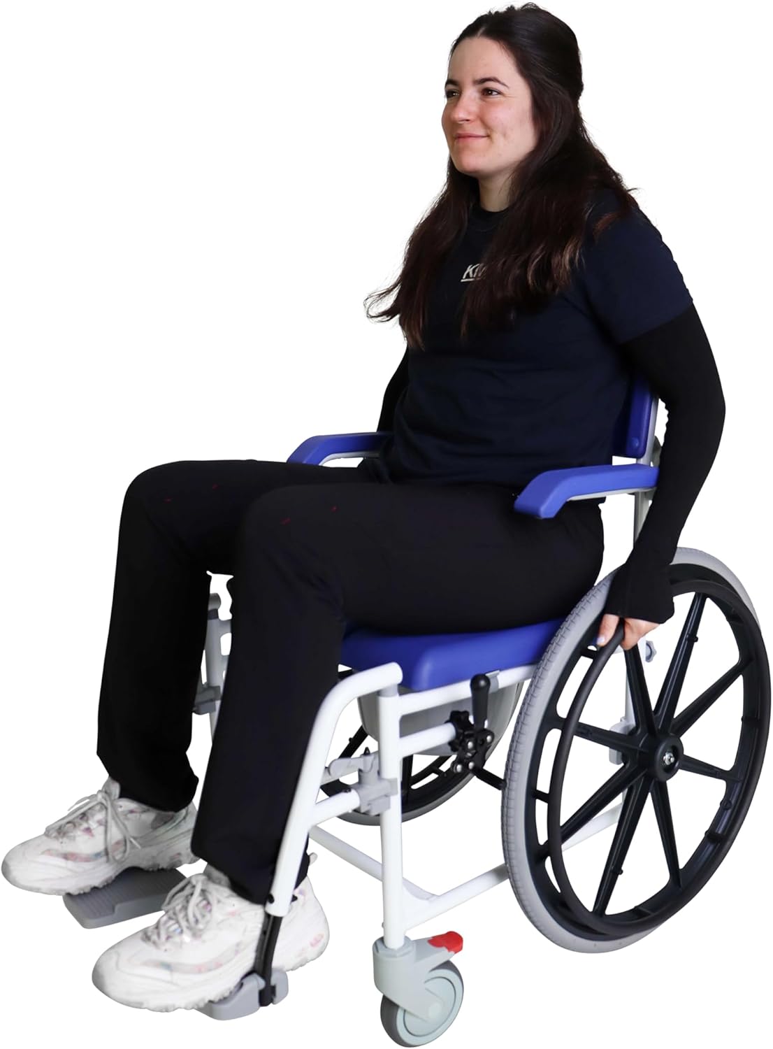 KMINA PRO - Shower Wheelchair for Inside Shower, Adjustable Shower Chair with Wheels for Disabled Adult, Self Propelled Shower Commode Wheelchairs