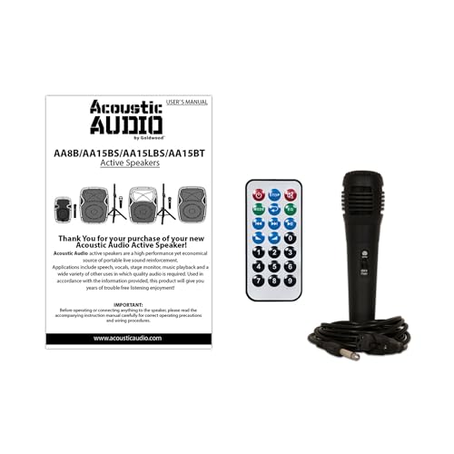 Acoustic Audio by Goldwood 1000W Bluetooth Speaker Set w/ 15" Woofer - Portable PA Sound System w/ Microphone, Adjustable Stand & Remote for Karaoke