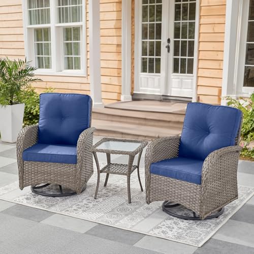 Patio Wicker Chairs Swivel Rocker - Outdoor Swivel Rocking Chairs Set of 2 with Rattan Side Table