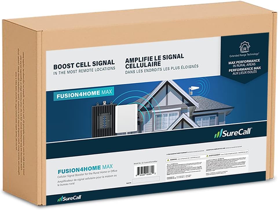 SureCall Fusion4Home Max Cell Signal Booster with Extended Range Tech up to 6500 sq ft, 5G/4G LTE Multi-User, Verizon, AT&T, Sprint, T-Mobile