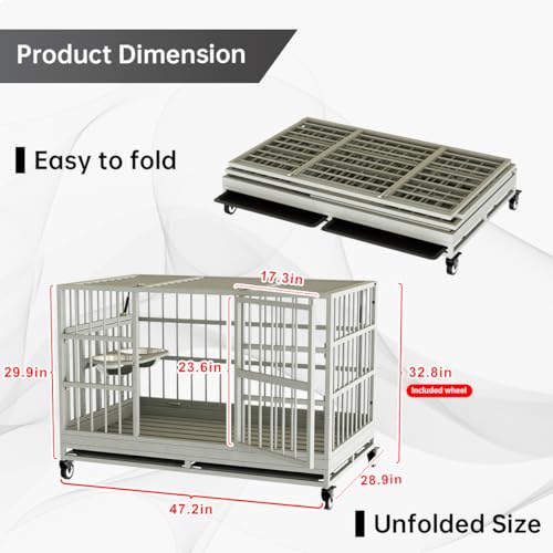 54 Inch Heavy Duty Dog Crate with Wheels，Indestructible Escape-Proof Dog Cage for Large Dogs