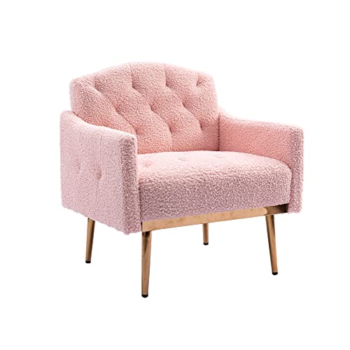 SSLine Upholstered Modern Velvet Accent Chair,Button Tufted Single Sofa Chair with Arms and Golden Finished Metal Legs