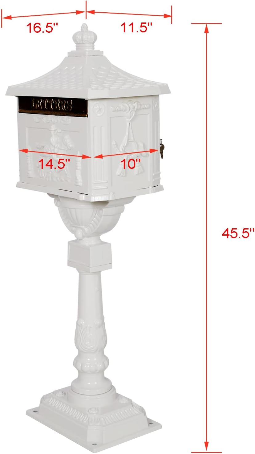 Cast Aluminum Vintage Mailbox with Post,Freestanding Mail Boxes for Outside