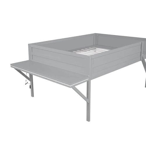 Modern Full Size Gaming Loft Bed with Built-in Desk and Storage Wardrobe, Wood Loft Bed Frame with Light Strip and 2 Drawers