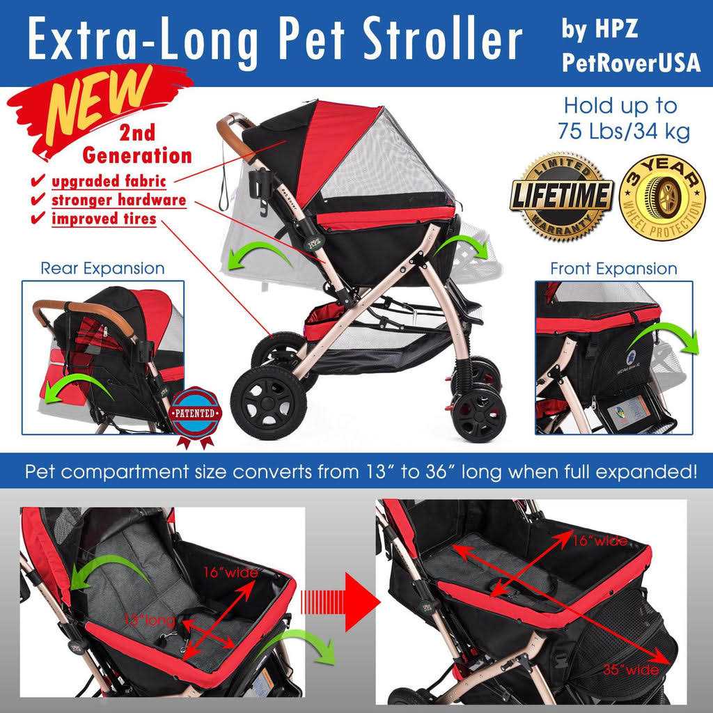 Pet Rover Extra Long Premium Pet Stroller - Pet Supplies online store