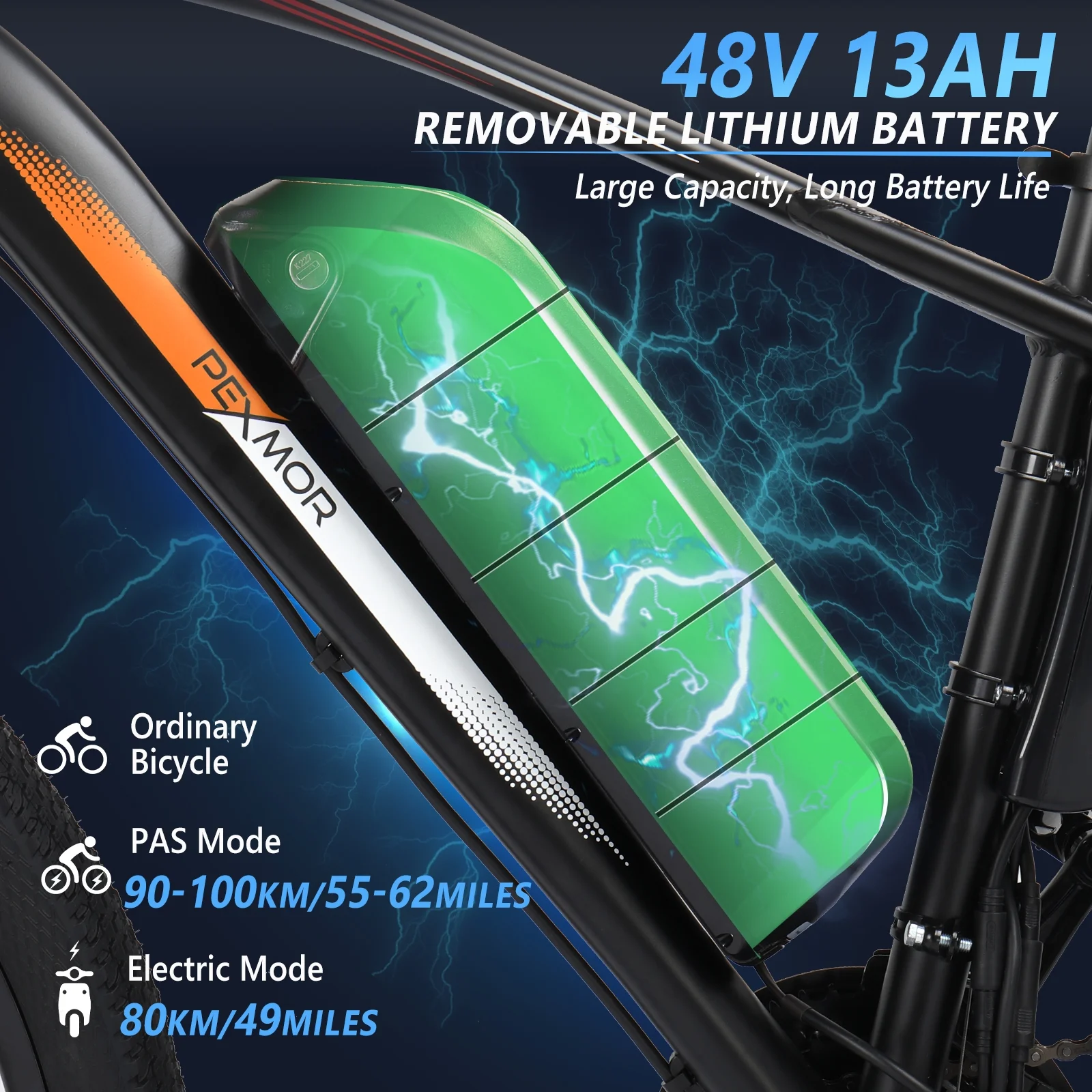 PEXMOR Electric Bike, 27.5" 500W Electric Mountain Bike EBike 48V 13AH Removable Battery