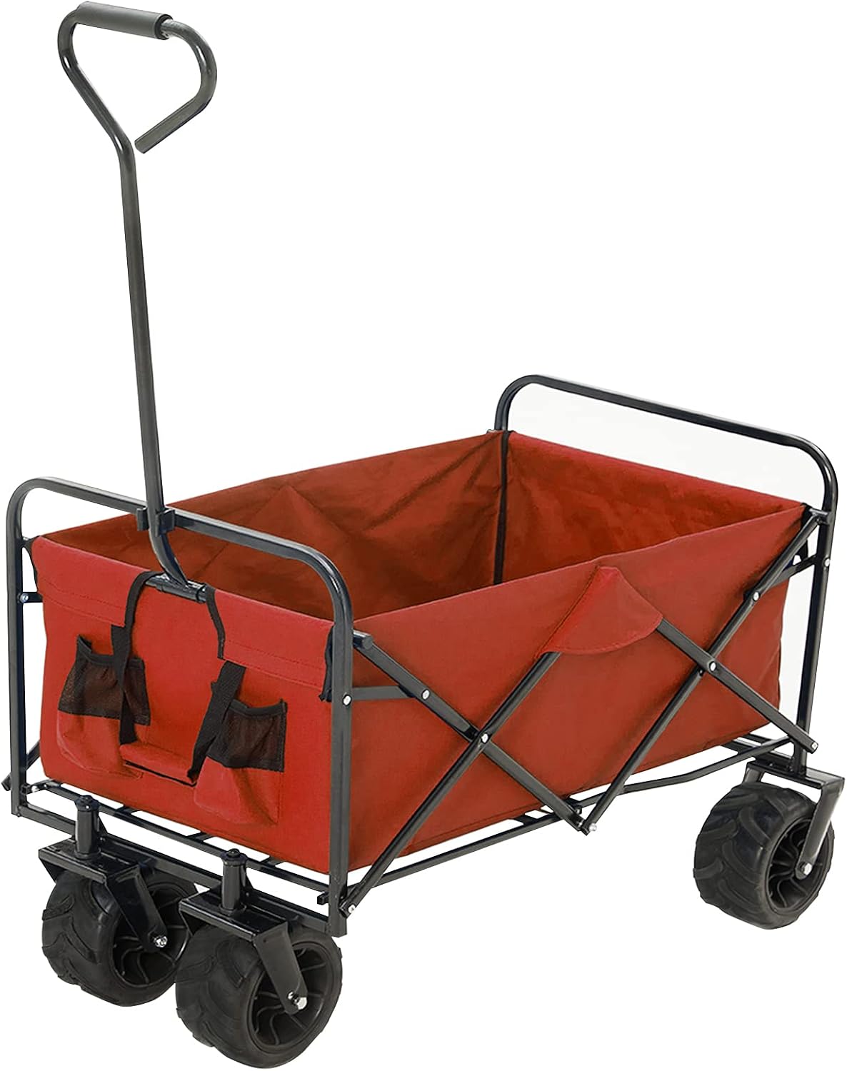 BLUU Collapsible Wagon Cart, Folding Wagon, Heavy Duty Utility Wagon, Portable Garden Wagon Cart with Wheels, Adjustable Handle & Drink Holders