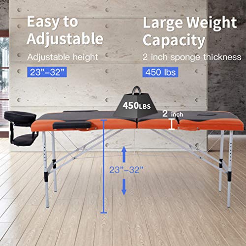 BestMassage Aluminium Massage Bed Portable Massage Table 28 inche Wide Lash Bed Heigh Adjustable 3 Folding Spa Table with Non-Woven Bag for Spa