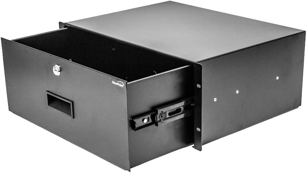 NavePoint Rack Mount Drawer for 19-Inch Server Cabinet Case Or DJ with Lock and Key 4U Black