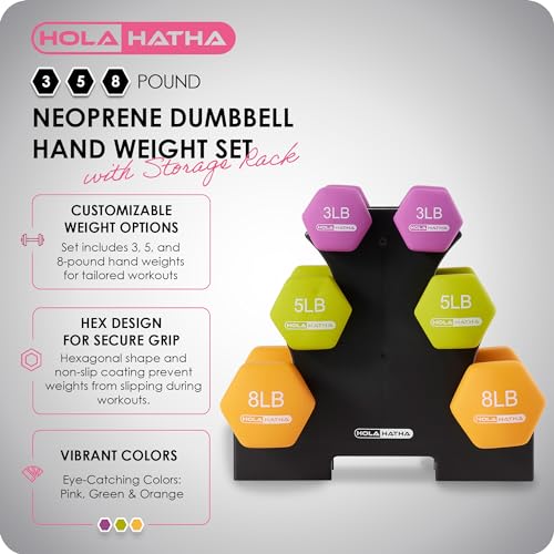HolaHatha Neoprene Dumbbell Free Hand Weight Set with Rack, Ideal for Home Exercises to Gain Tone and Definition