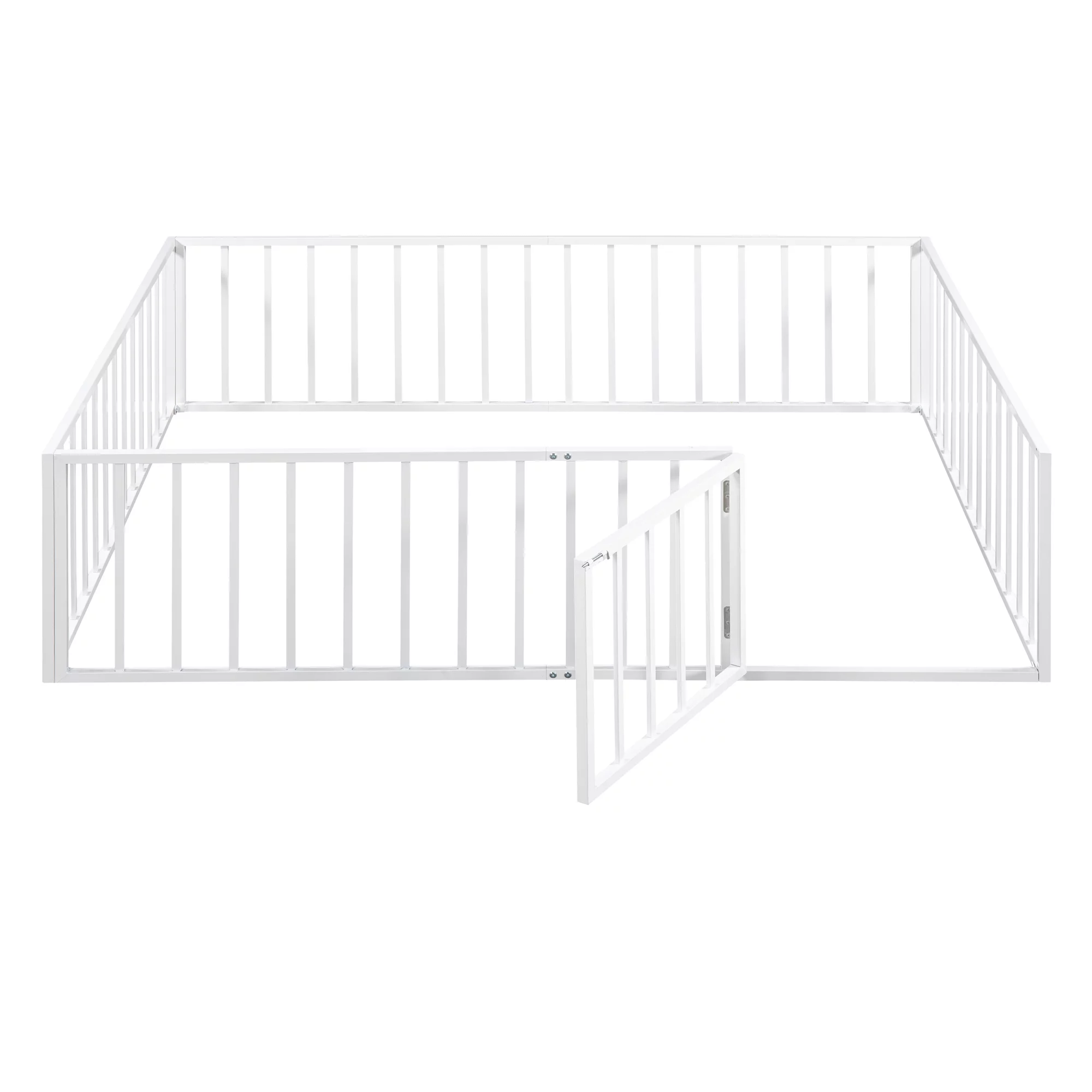 Bellemave Queen Floor Bed with Fence Rails and Lockable Door Queen Metal Floor Bed for Toddler, Child, Boys