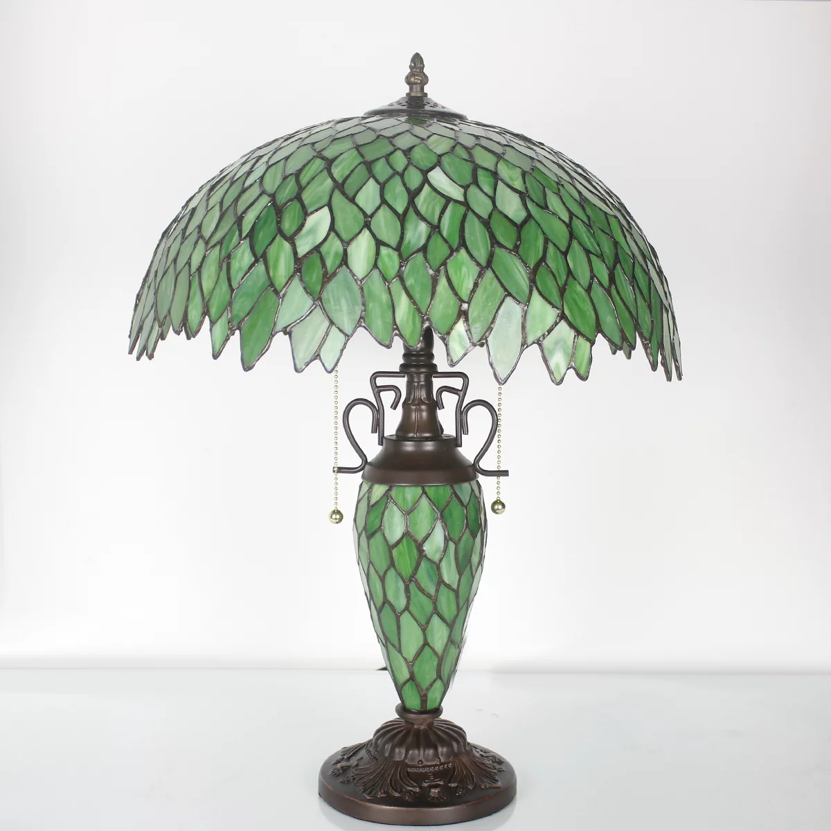 Tiffany Style Table Lamp W16H24 Inch Tall Green Stained Glass Wisteria Lampshade Antique Night Light Base S523  LAMPS Lover Living Room Bedroom