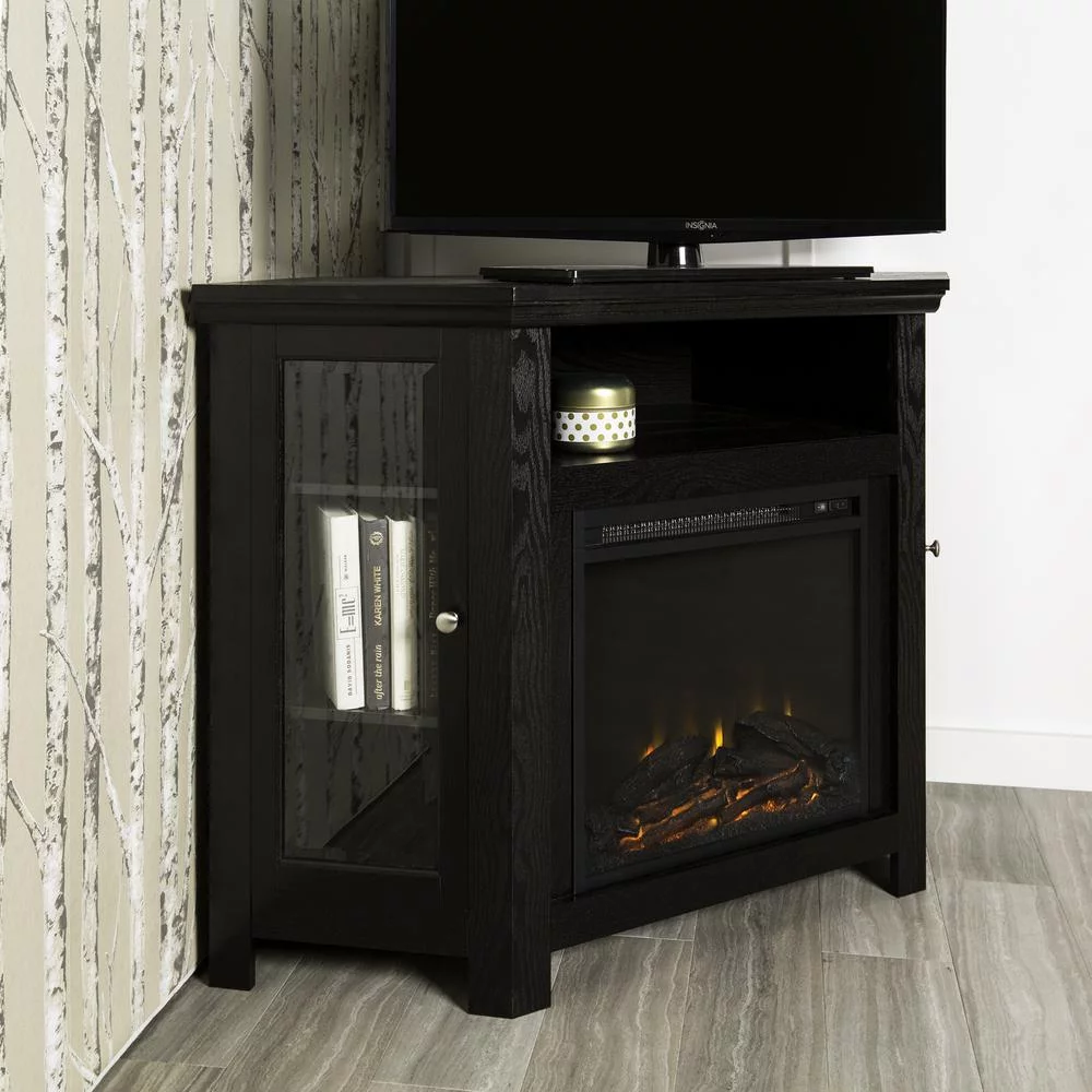 Walker Edison Black Corner Fireplace TV Stand for TVs Up to 50"