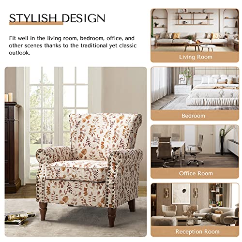 HULALA HOME Modern Wingback Accent Chair with Wood Legs & Removable Cushion, Comfy Upholstered Armchair with Nailhead Trim