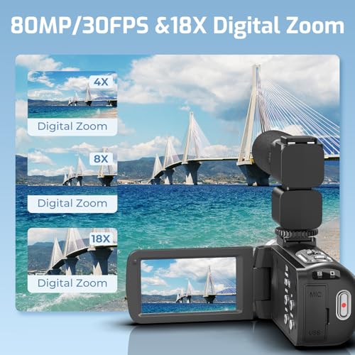 Camcorder Video Camera 4K Ultra HD 80MP Vlogging Camera for YouTube 18X Digital Zoom Recorder IR Night Version 3.0" IPS HD Screen With Handheld
