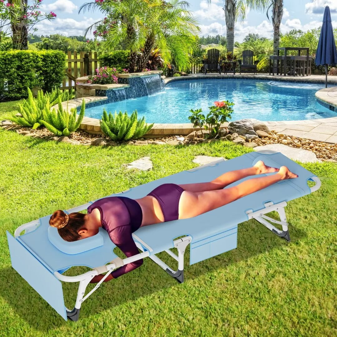 Docred Lounge Chair for Outdoor,Adjustable 5-Position Folding Chaise Lounge Chairs W/Face & Arm Holes