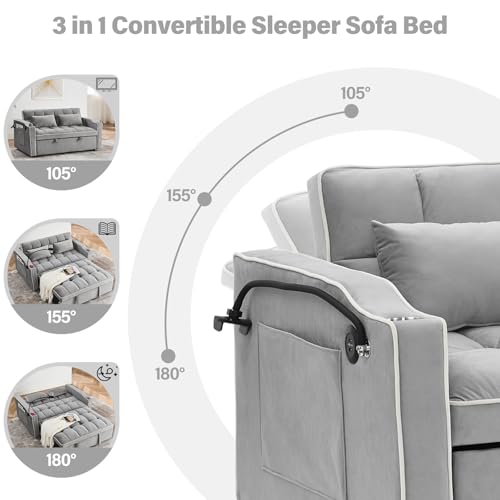WIIS' IDEA Convertible Sofa Bed,3 in 1 Velvet Sleeper Sofa Pull-Out Bed