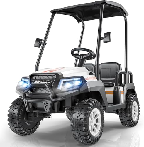 R9 24V Kids Golf Cart, 4 Seats, 4WD Kids Electric Car w/Remote Control, Detachable Awning, Spring Suspension, Multimedia Functions Including Music